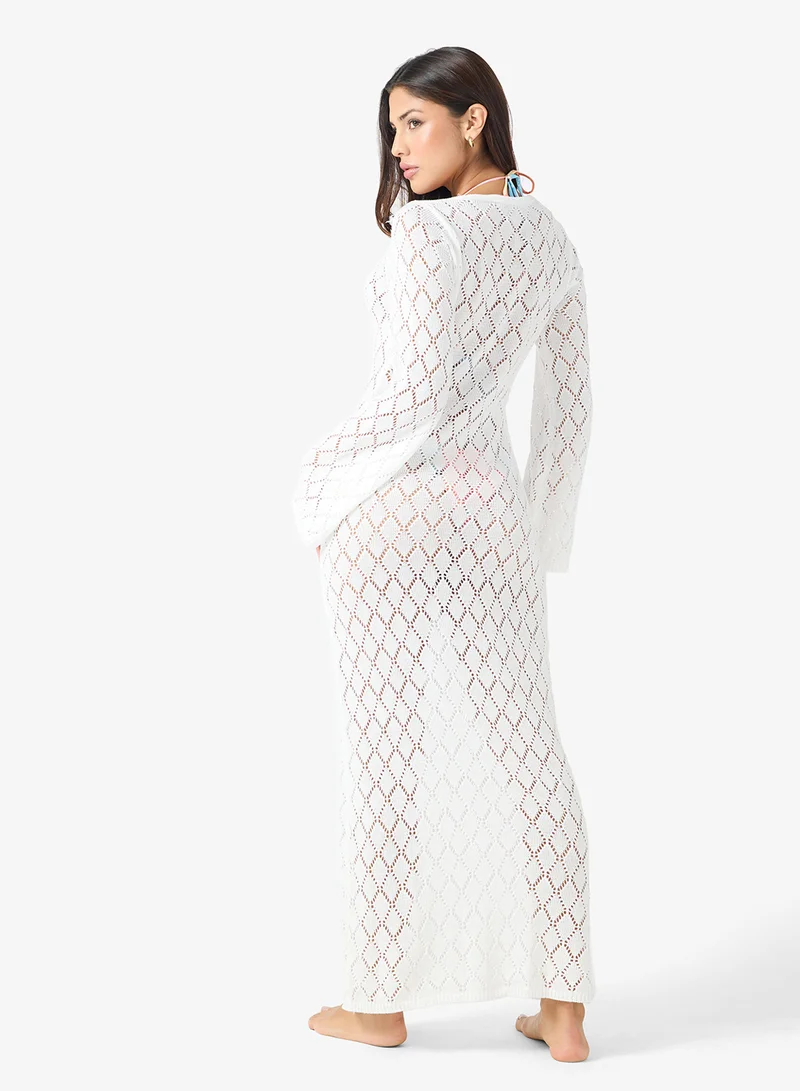 جينجر Crochet Plunge Neck Beach Dress